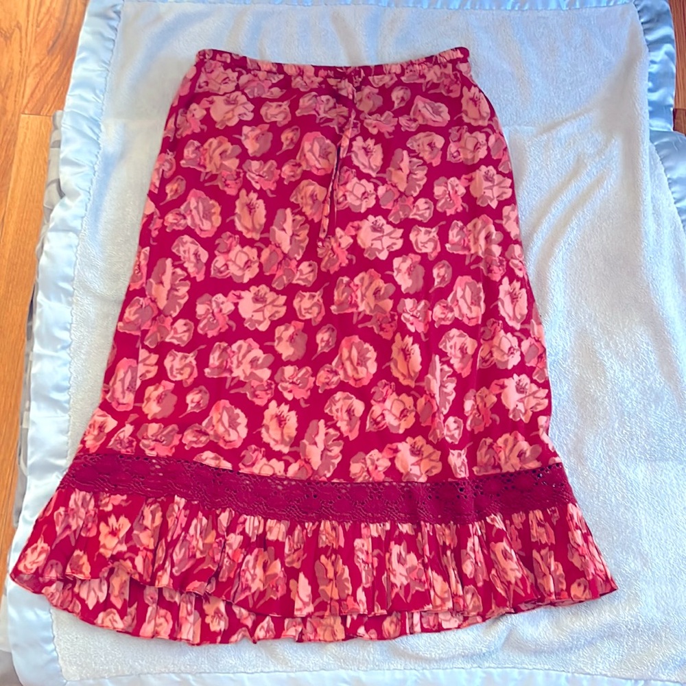 Pink floral print draw string skirt